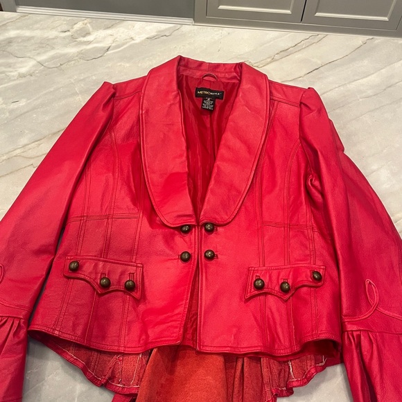 Steampunk Vintage Red Leather Concert Festival Sgt Pepper Jacket size 10 *read*